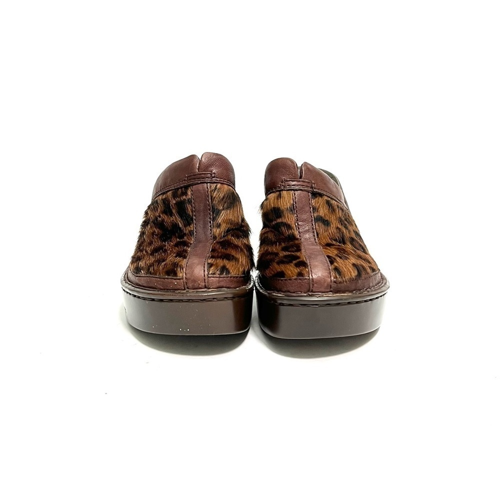 Vintage 1990s brown leather leopard print pony hair platform wedge mule clogs - Picture 2 of 8